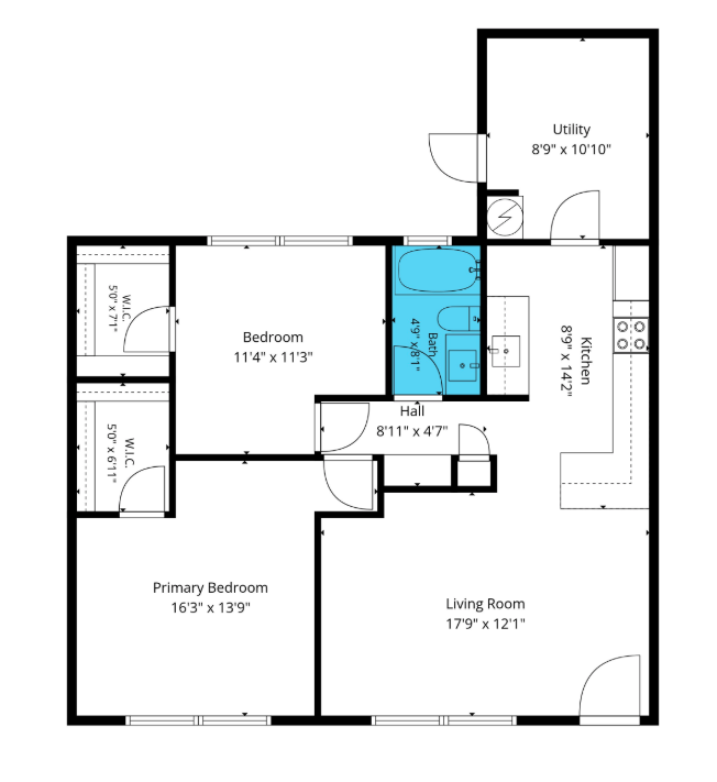 2 Bed · 1 Bath floor plan
