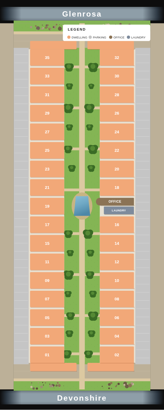 Overhead view of Site plan showing unit locations